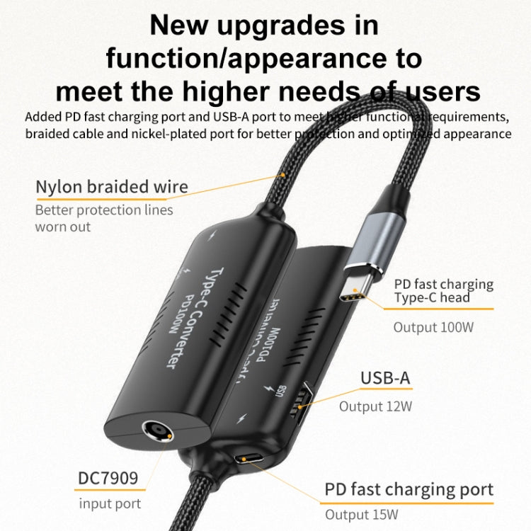 + Adattatore multifunzione Type-C + USB da femmina a Type-C, DC5521 / 5525, DC7406, DC7909, Square Port