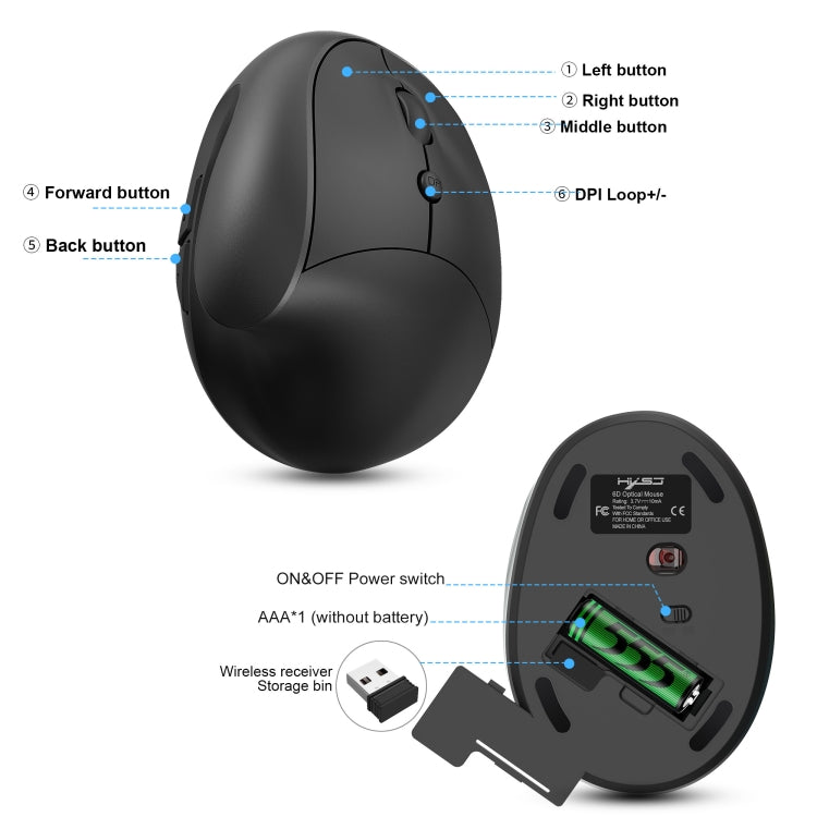Mouse da gioco ergonomico verticale wireless X10 2.4G, X10 (Black), X10 (Grey)
