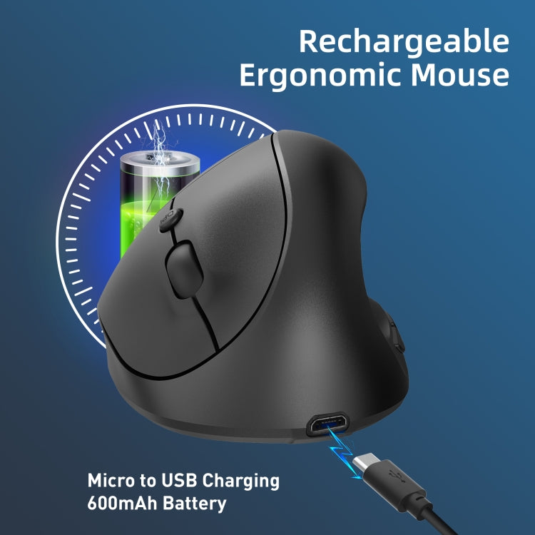 Mouse da gioco ergonomico verticale ricaricabile wireless X10 2.4G, X10 Rechargeable (Black), X10 Rechargeable (Grey)