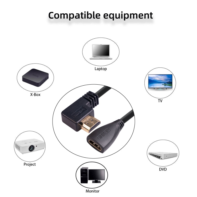 HDL-03 Cavo adattatore da gomito maschio HDMI a femmina da 30 cm, Left Angle, 90 Degrees, 270 Degrees