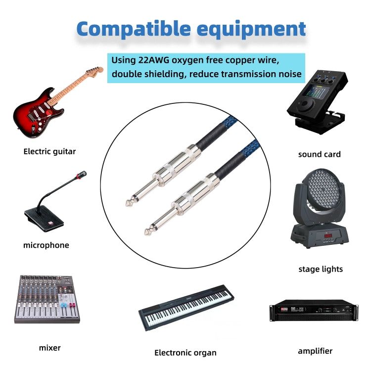 TC048BL Cavo audio mono per chitarra elettrica maschio-maschio da 6,35 mm, 1.8m, 3m, 5m, 10m