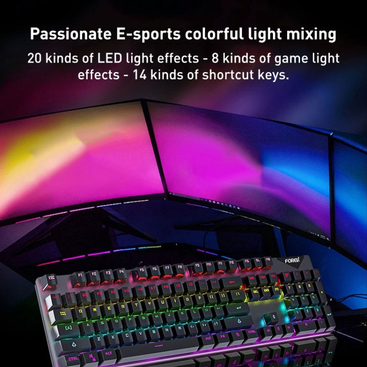 FOREV FVQ302 Tastiera illuminata da gioco meccanica cablata a colori misti