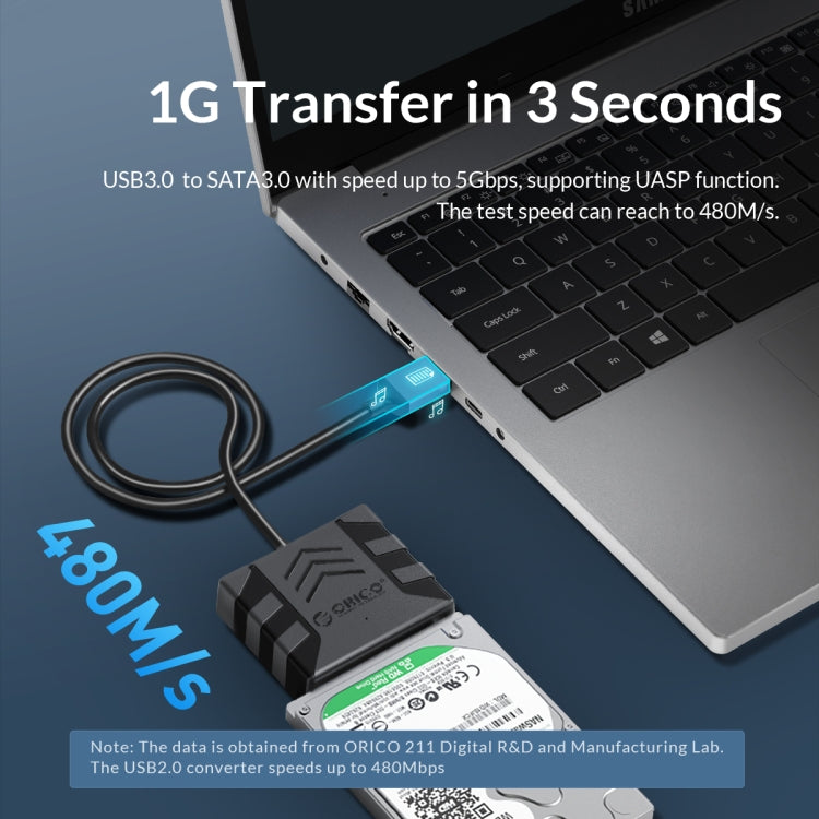 Adattatore HDD SATA ORICO UTS1 USB 3.0 da 2,5 pollici con custodia in silicone, 0.3m, 0.5m, 1m