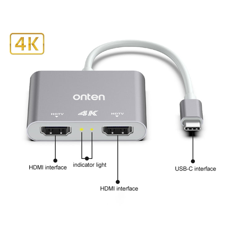 Onten OTN-9175B 4K Convertitore da USB-C / Tipo-C a doppia uscita HDMI, OTN-9175B