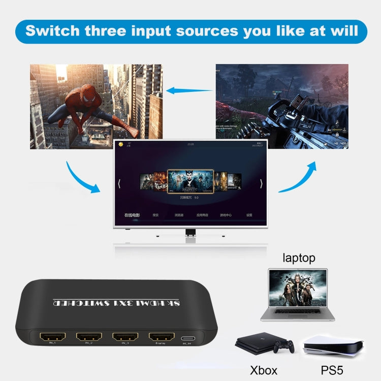Switcher HDMI NK-H31 8K 3 in 1 uscita per Xbox PS4 PS5 Roku UHD TV Monitor Proiettore, NK-H31