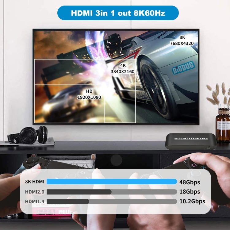 Switcher HDMI NK-H31 8K 3 in 1 uscita per Xbox PS4 PS5 Roku UHD TV Monitor Proiettore, NK-H31