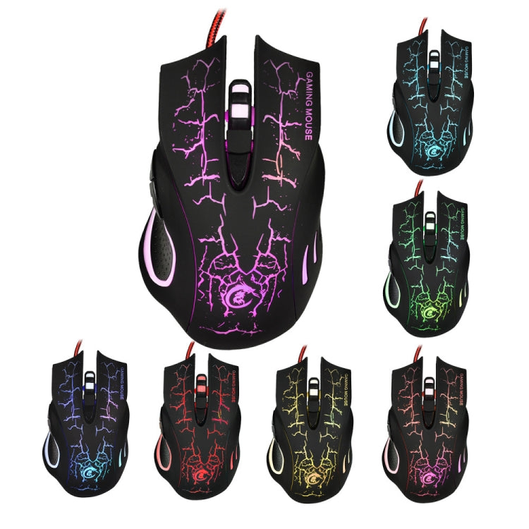 HXSJ A888B Mouse da gioco cablato con illuminazione colorata crepitio a 6 tasti, A888B Black, A888B White