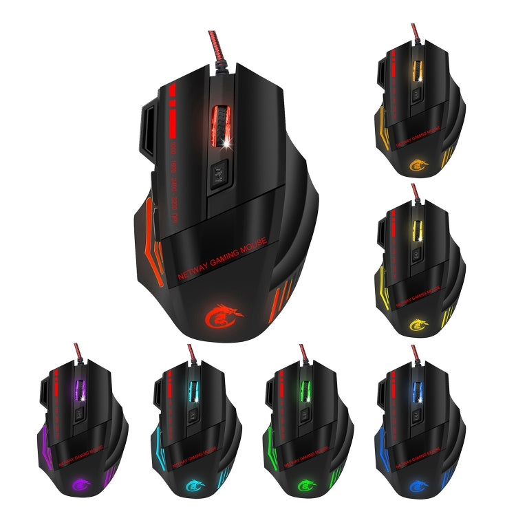 HXSJ A907 Mouse da gioco cablato 7D luminoso colorato a 7 tasti, A907 Black, A907 Red