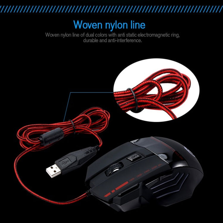 HXSJ A907 Mouse da gioco cablato 7D luminoso colorato a 7 tasti, A907 Black, A907 Red