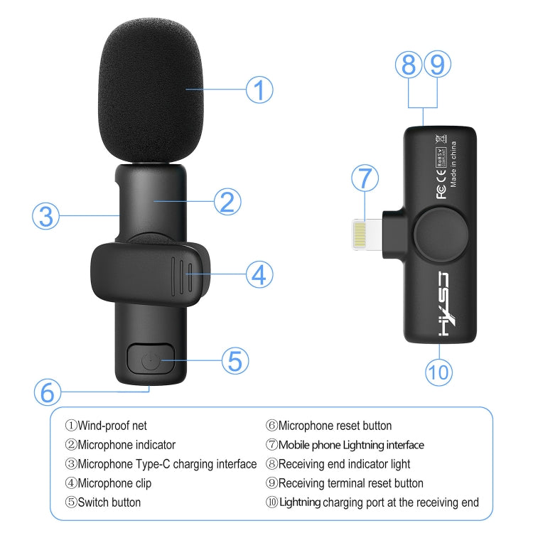 HXSJ F18 2.4G Microfono wireless lavalier con riduzione del rumore a 8 pin, 8 Pin