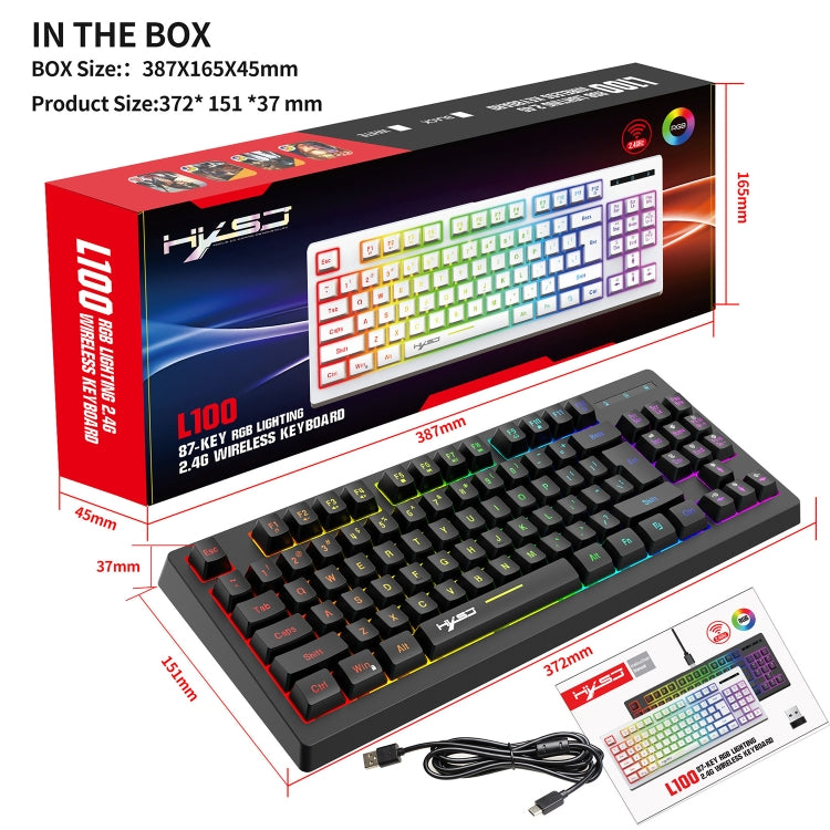 HXSJ L100 Tastiera wireless 2.4G con film retroilluminato RGB a 87 tasti