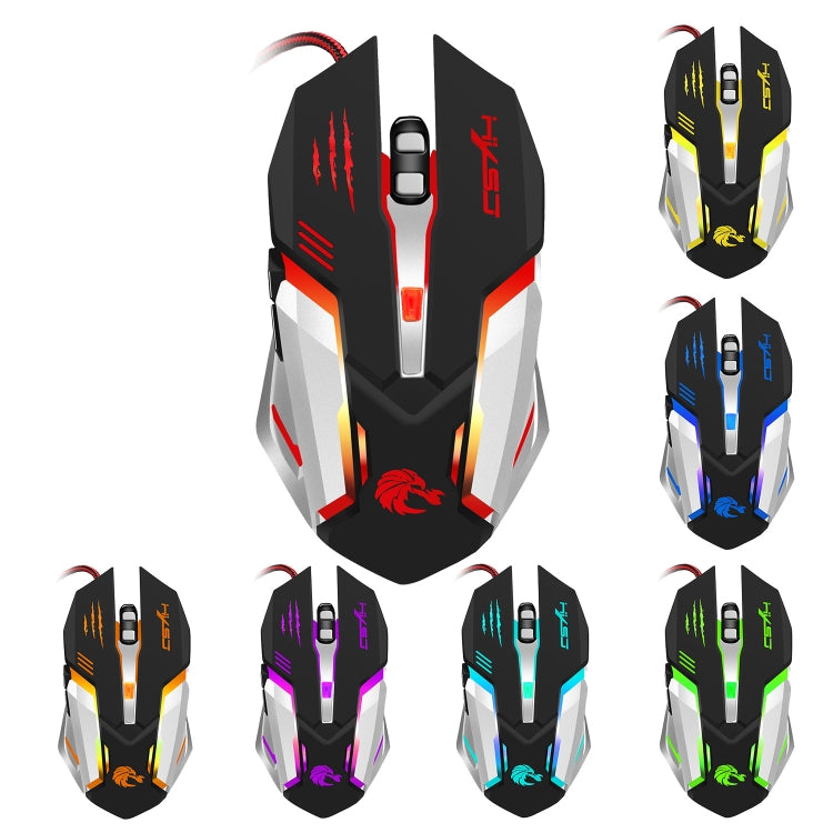 Mouse da gioco cablato luminoso colorato HXSJ S100 a 6 tasti, S100