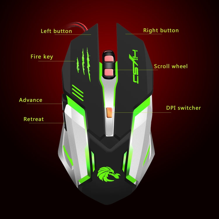Mouse da gioco cablato luminoso colorato HXSJ S100 a 6 tasti, S100