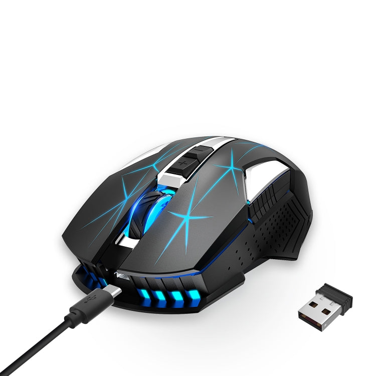 HXSJ T300 7 Tasti 2400DPI 2.4G Mouse wireless luminoso colorato, T300 Black, T300 White