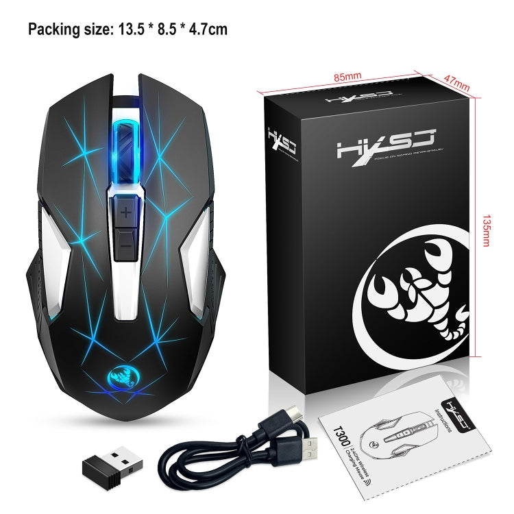 HXSJ T300 7 Tasti 2400DPI 2.4G Mouse wireless luminoso colorato, T300 Black, T300 White