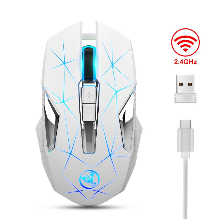 HXSJ T300 7 Tasti 2400DPI 2.4G Mouse wireless luminoso colorato, T300 Black, T300 White