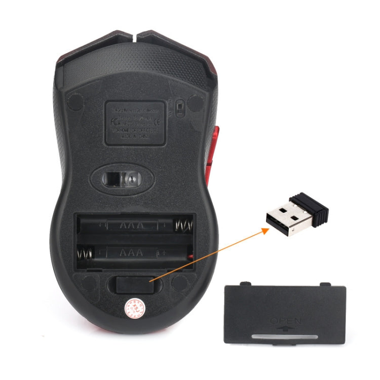 HXSJ X50 2.4G 6 tasti 1600 DPI Mouse wireless regolabile a tre velocità, X50 Black, X50 Red