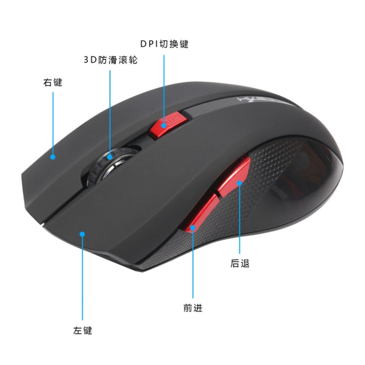 HXSJ X50 2.4G 6 tasti 1600 DPI Mouse wireless regolabile a tre velocità, X50 Black, X50 Red