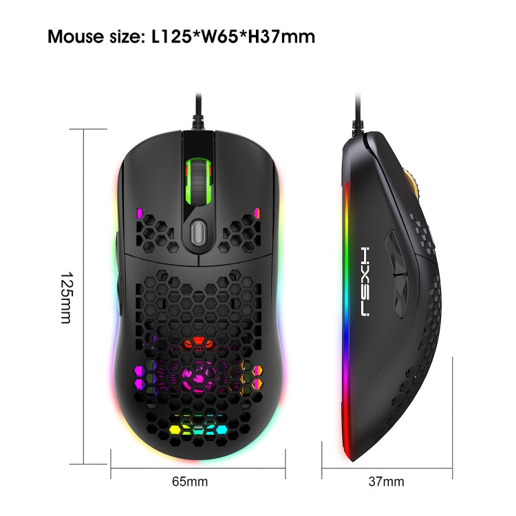 HXSJ X600 Mouse da gioco cablato con programmazione macro luminosa RGB a 6 tasti, X600