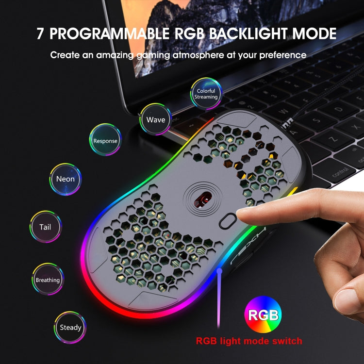 HXSJ X600 Mouse da gioco cablato con programmazione macro luminosa RGB a 6 tasti, X600