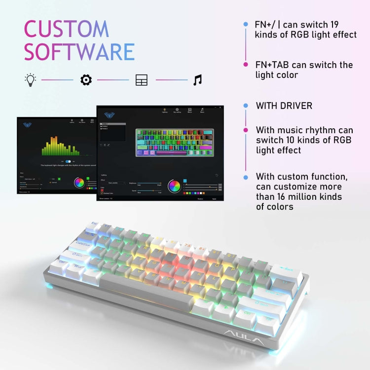 AULA F3261 Tastiera meccanica RGB a 61 tasti cablata di tipo C sostituibile a caldo