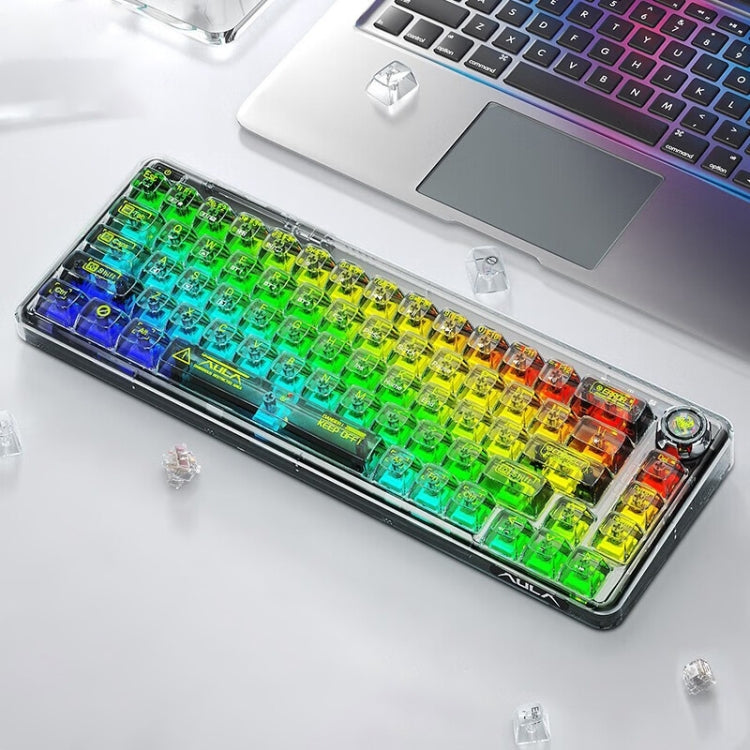 AULA F68 Tastiera meccanica collegabile RGB cablata / wireless / Bluetooth personalizzata trasparente a tre modelli