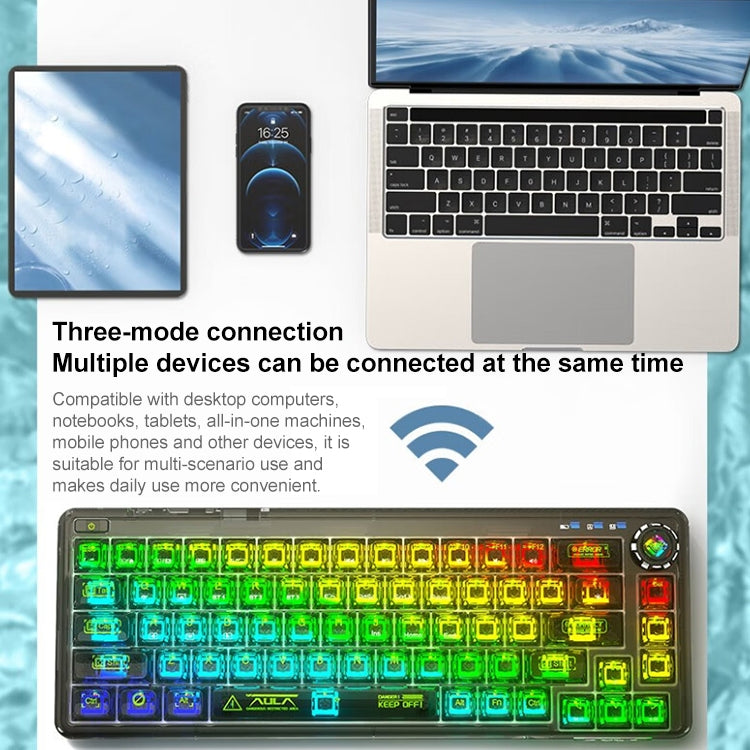 AULA F68 Tastiera meccanica collegabile RGB cablata / wireless / Bluetooth personalizzata trasparente a tre modelli