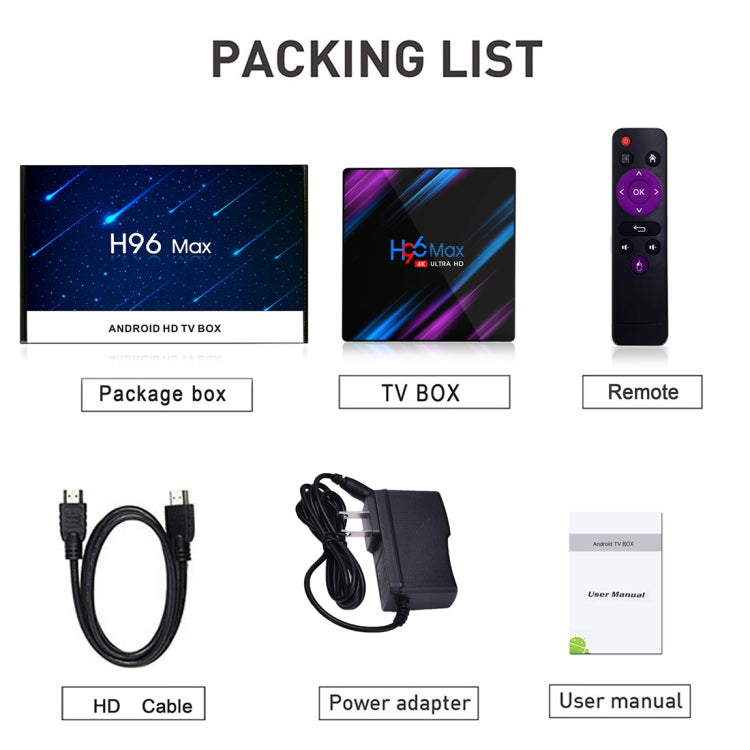 H96 Max-3318 Box TV Android 4K Ultra HD con telecomando, Android 10.0, RK3318 Quad-Core 64bit Cortex-A53, 4GB+64GB, Supporto TF Card / USBx2 / AV / Ethernet, AU Plug, EU Plug, UK Plug, US Plug