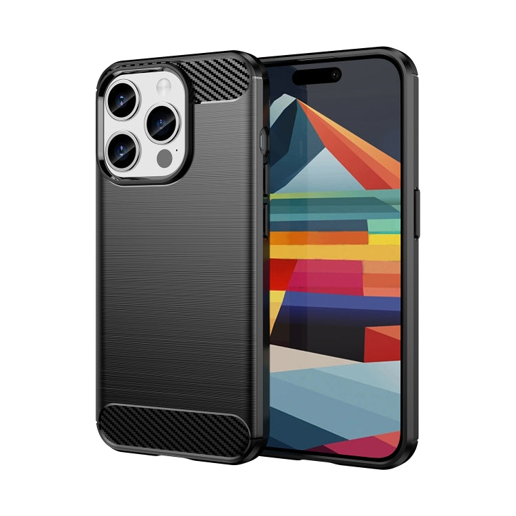 Custodia per telefono TPU in fibra di carbonio con trama spazzolata, For iPhone 15, For iPhone 15 Plus, For iPhone 15 Pro, For iPhone 15 Pro Max
