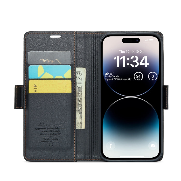 Custodia per telefono in pelle antifurto RFID CaseMe 023 con fibbia a farfalla, For iPhone 14 Pro, For iPhone 15 Plus, For iPhone 14 Pro Max, For iPhone 15