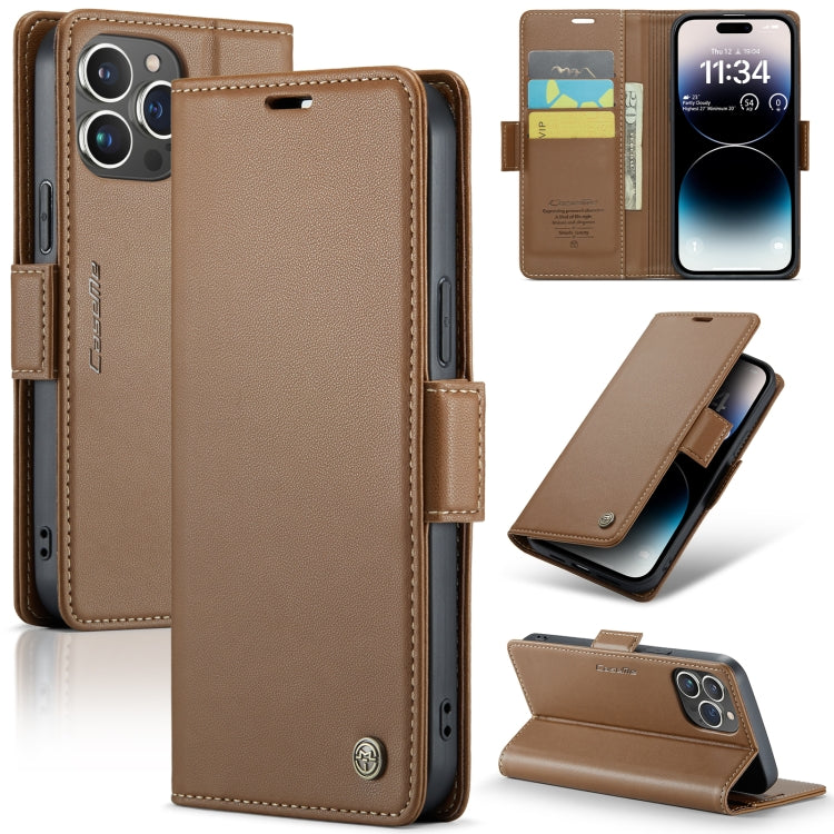 Custodia per telefono in pelle antifurto RFID CaseMe 023 con fibbia a farfalla, For iPhone 14 Pro, For iPhone 15 Plus, For iPhone 14 Pro Max, For iPhone 15