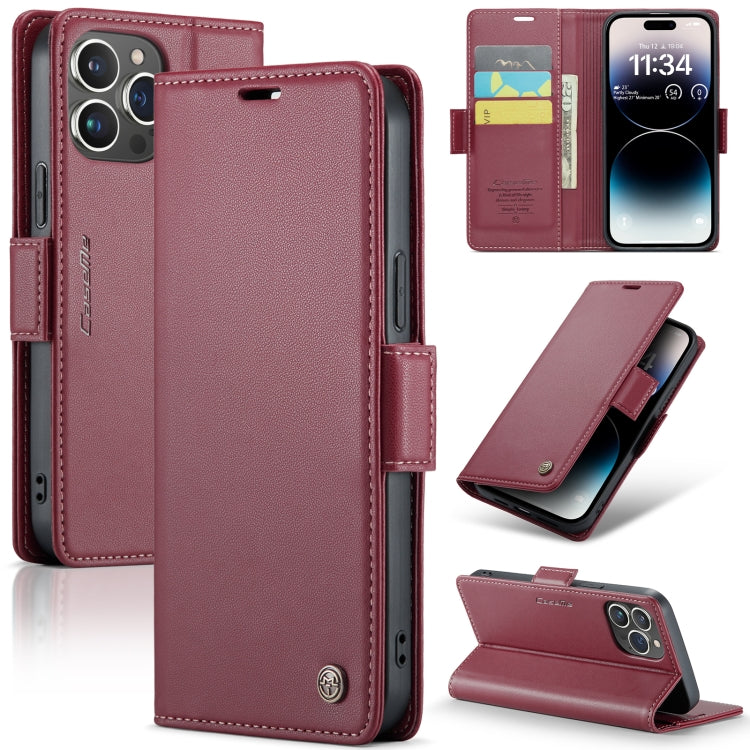 Custodia per telefono in pelle antifurto RFID CaseMe 023 con fibbia a farfalla, For iPhone 14 Pro, For iPhone 15 Plus, For iPhone 14 Pro Max, For iPhone 15
