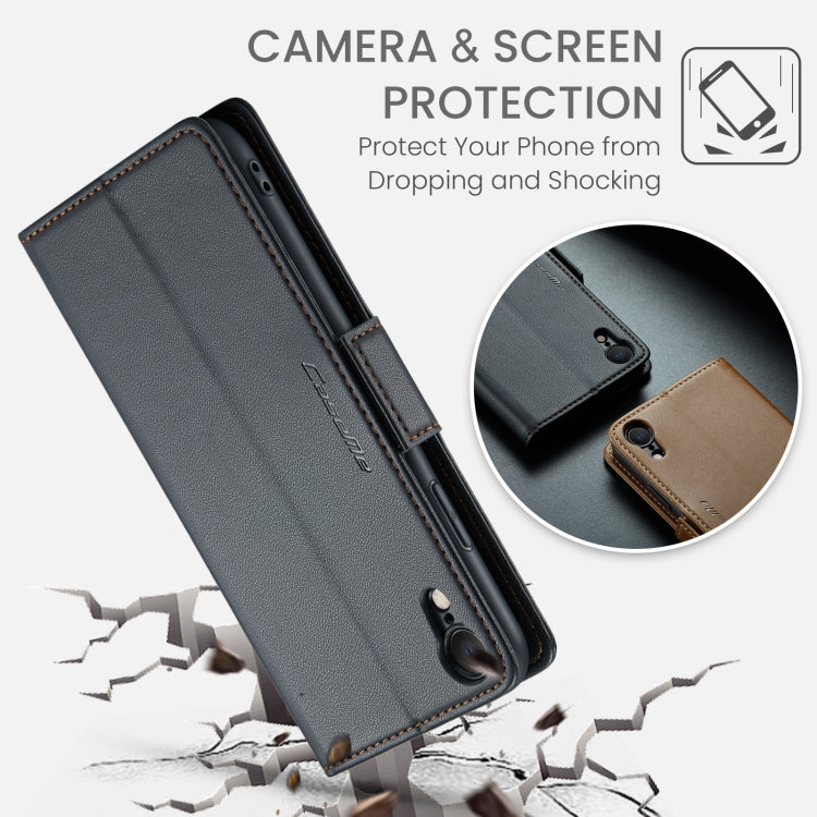 Custodia per telefono in pelle antifurto RFID CaseMe 023 con fibbia a farfalla, For iPhone XR, For iPhone SE 2022/SE 2020/6/7/8, For iPhone 6 Plus/7 Plus/8 Plus