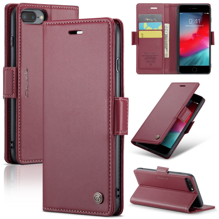 Custodia per telefono in pelle antifurto RFID CaseMe 023 con fibbia a farfalla, For iPhone XR, For iPhone SE 2022/SE 2020/6/7/8, For iPhone 6 Plus/7 Plus/8 Plus