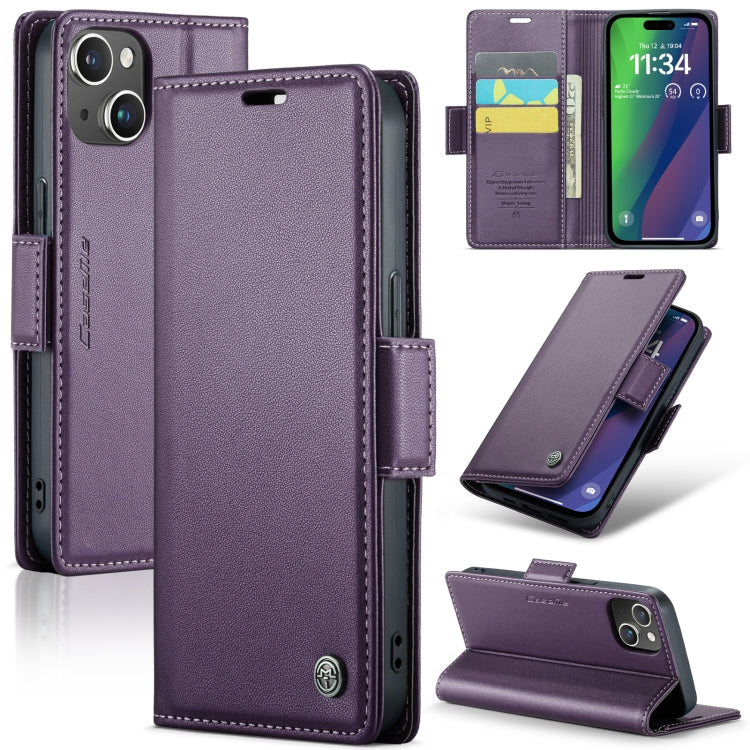 Custodia per telefono in pelle antifurto RFID CaseMe 023 con fibbia a farfalla, For iPhone 14 Pro, For iPhone 15 Plus, For iPhone 14 Pro Max, For iPhone 15