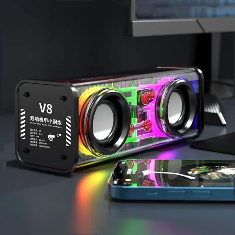 Altoparlante Bluetooth wireless con subwoofer TWS meccanico trasparente V8, V8