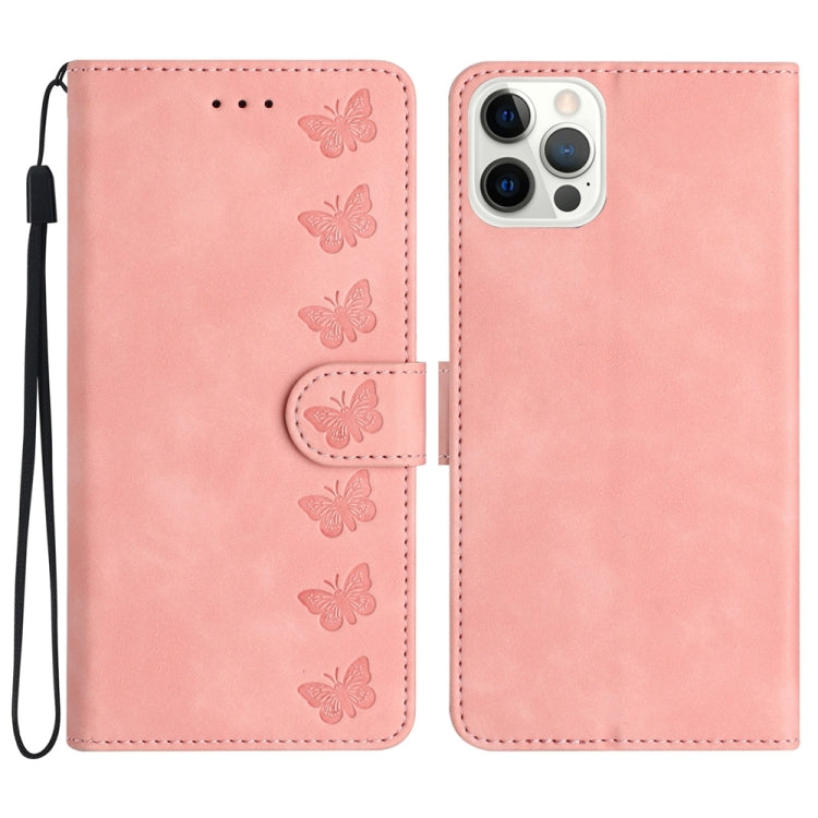 Custodia per telefono in pelle goffrata con sette farfalle, For iPhone 15, For iPhone 14 Plus, For iPhone 14, For iPhone 14 Pro