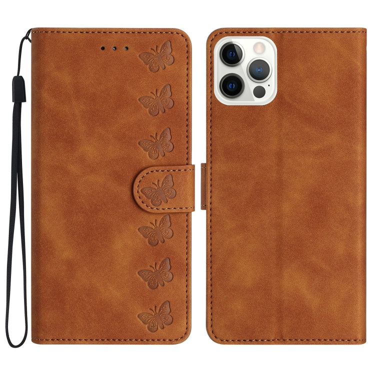 Custodia per telefono in pelle goffrata con sette farfalle, For iPhone 16, For iPhone 15 Pro Max, For iPhone 15 Pro, For iPhone 15 Plus