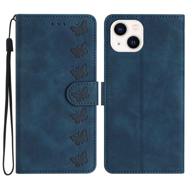 Custodia per telefono in pelle goffrata con sette farfalle, For iPhone 16, For iPhone 15 Pro Max, For iPhone 15 Pro, For iPhone 15 Plus