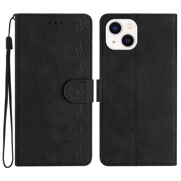 Custodia per telefono in pelle goffrata con sette farfalle, For iPhone 15, For iPhone 14 Plus, For iPhone 14, For iPhone 14 Pro