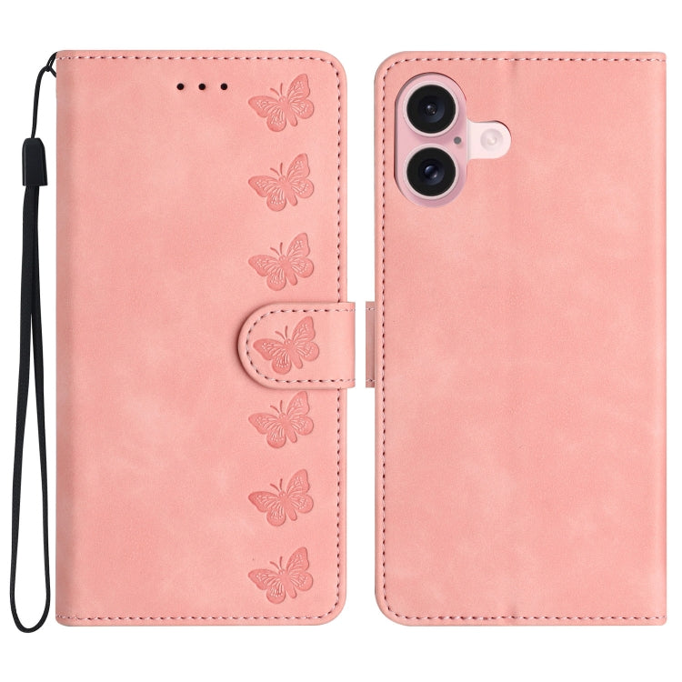Custodia per telefono in pelle goffrata con sette farfalle, For iPhone 16, For iPhone 15 Pro Max, For iPhone 15 Pro, For iPhone 15 Plus