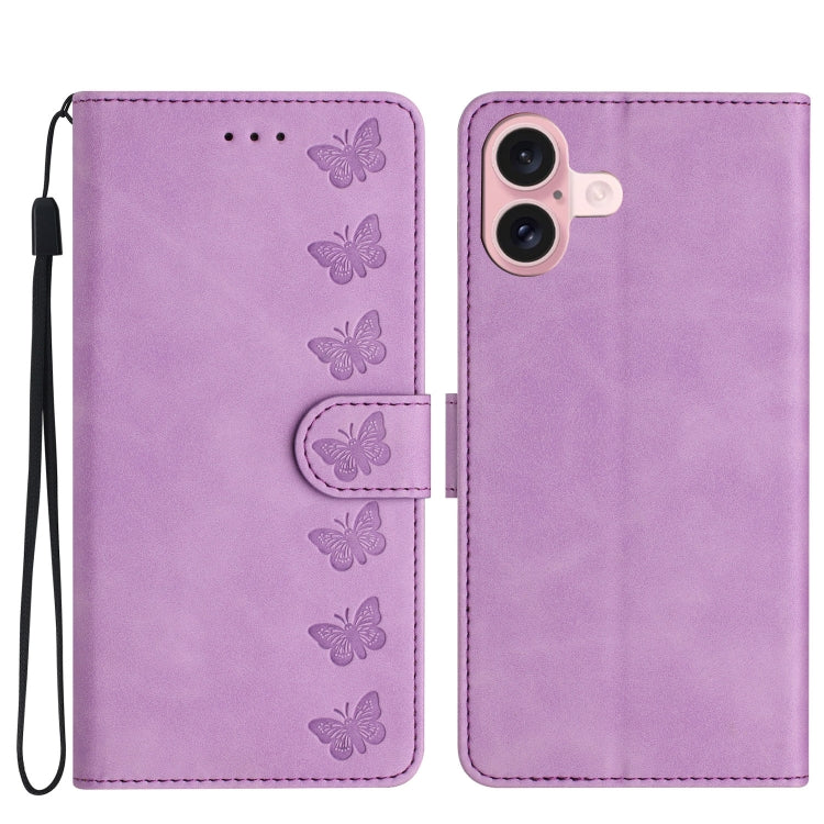 Custodia per telefono in pelle goffrata con sette farfalle, For iPhone 16, For iPhone 15 Pro Max, For iPhone 15 Pro, For iPhone 15 Plus