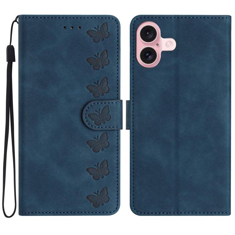 Custodia per telefono in pelle goffrata con sette farfalle, For iPhone 16, For iPhone 15 Pro Max, For iPhone 15 Pro, For iPhone 15 Plus