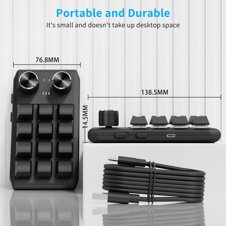 12KV2 MOLD Mini meccanica 12 tasti 2 pomelli Tastiera di programmazione personalizzata, USB Wired, Bluetooth Wireless