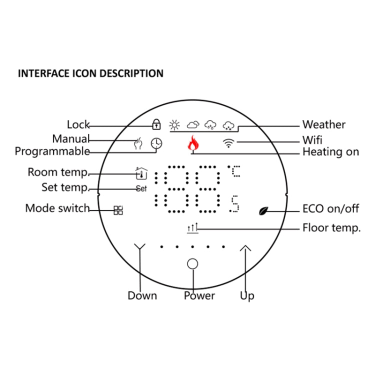 BHT-6001GBLW 95-240 V CA 16 A Termostato rotondo intelligente Riscaldamento elettrico Termostato LED, With WiFi, Without WiFi