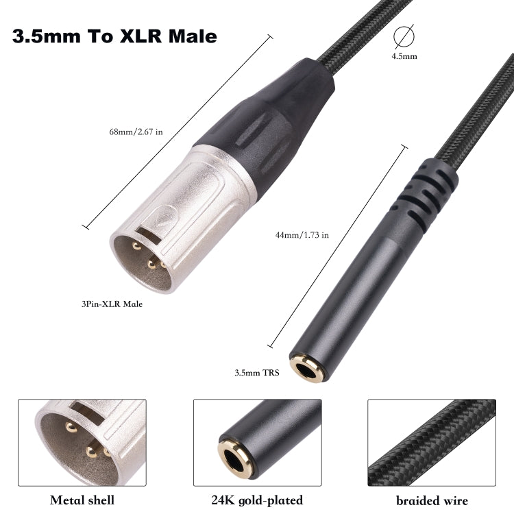 Cavo audio maschio da 3,5 mm femmina a XLR a 3 pin, lunghezza: 30 cm, 3.5mm F to XLR M