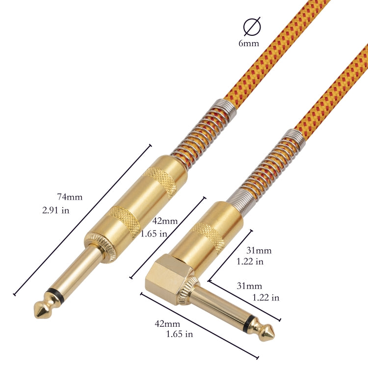 TC048GFY Cavo audio da 6,35 mm maschio dritto a gomito per chitarra elettrica, lunghezza: 3 m, 3m M to M Elbow