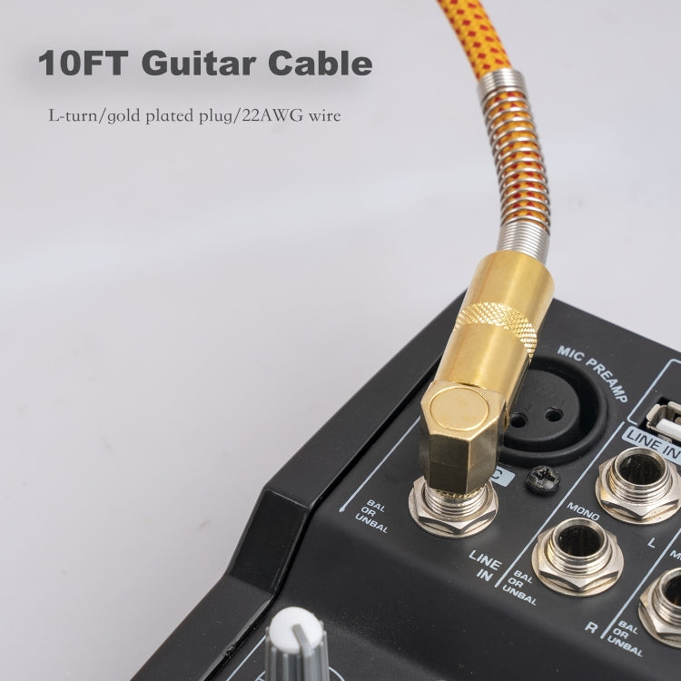 TC048GFY Cavo audio da 6,35 mm maschio dritto a gomito per chitarra elettrica, lunghezza: 3 m, 3m M to M Elbow