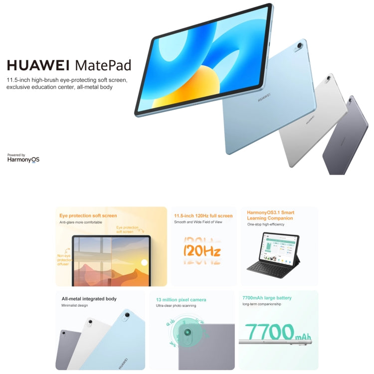 HUAWEI MatePad 11,5 pollici 2023 WIFI, HarmonyOS 3.1 Qualcomm Snapdragon 7 Gen 1 Octa Core, non supporta Google Play, 8GB+128GB, 8GB+256GB, 8GB+128GB Diffuse Screen, 8GB+256GB Diffuse Screen
