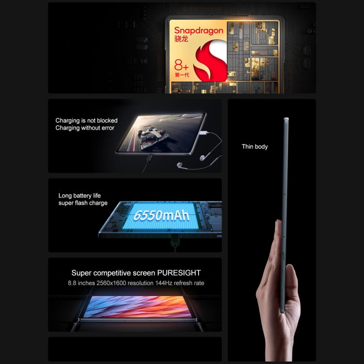 Tablet da gioco WiFi Lenovo LEGION Y700 2023 da 8,8 pollici, Android 13, Qualcomm Snapdragon 8+ Gen1 Octa Core, 12GB+256GB, 16GB+512GB